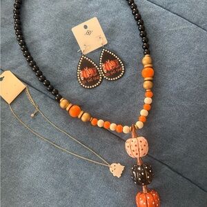 For Halloween OR Fall - Orange and Black Beaded Pumpkin Necklace Bundle